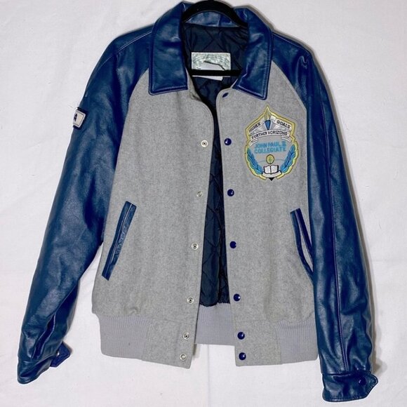 Vintage Hunters Manufacturing Co John Paul II Collegiate Bomber Varsity Jacket M - Picture 1 of 15